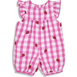 JOJO MAMAN BEBE JOJO MAMAN BEBE Strawberry Embroidered Gingham Cotton Seersucker Romper