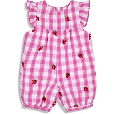JOJO MAMAN BEBE JOJO MAMAN BEBE Strawberry Embroidered Gingham Cotton Seersucker Romper