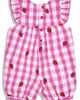 JOJO MAMAN BEBE JOJO MAMAN BEBE Strawberry Embroidered Gingham Cotton Seersucker Romper - 2
