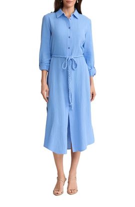Jones New York Jones New York Braided Belt Long Sleeve Cotton Gauze Midi Shirtdress