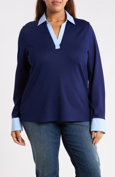 Jones New York Jones New York Contrast V-Neck Long Sleeve Top