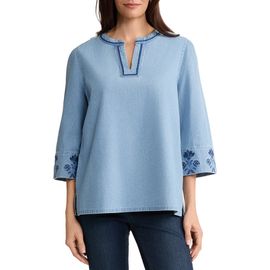 Jones New York Jones New York Embroidered Cotton Chambray Top