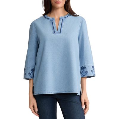 Jones New York Jones New York Embroidered Cotton Chambray Top