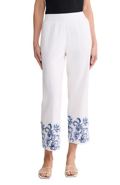 Jones New York Jones New York Embroidered Hem Crop Linen Blend Pants