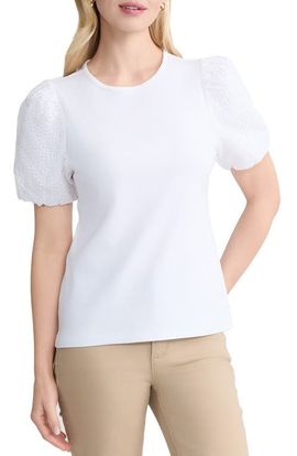 Jones New York Jones New York Eyelet Puff Sleeve Crewneck Top