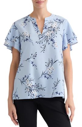 Jones New York Jones New York Floral Flutter Sleeve Split Neck Top