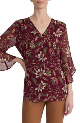 Jones New York Jones New York Floral V-Neck Flutter Sleeve Top