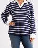 Jones New York Jones New York Striped Cotton V-Neck Top with Poplin Trim - 1