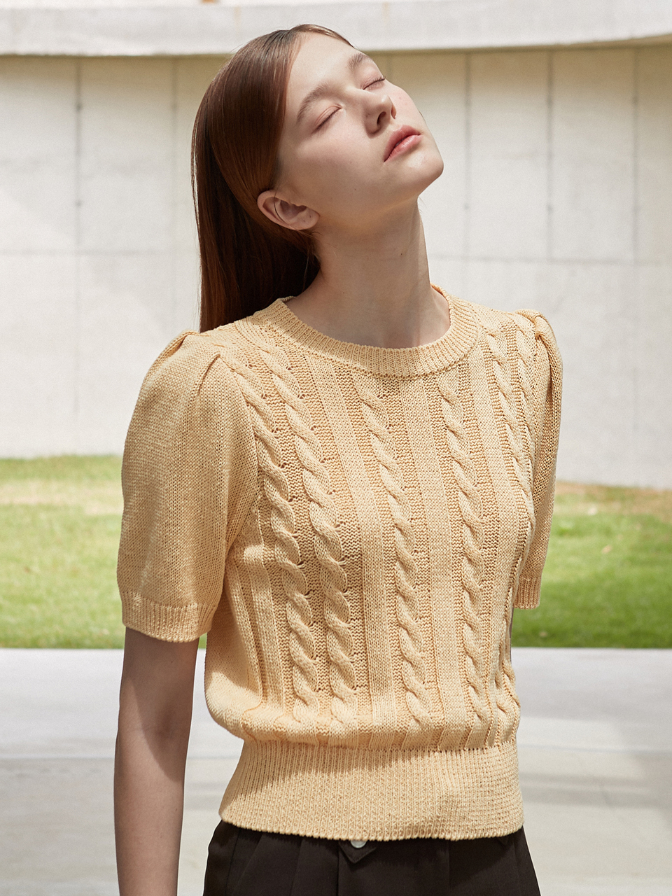 JOORTI Cable Short-sleeved Knit (Yellow)