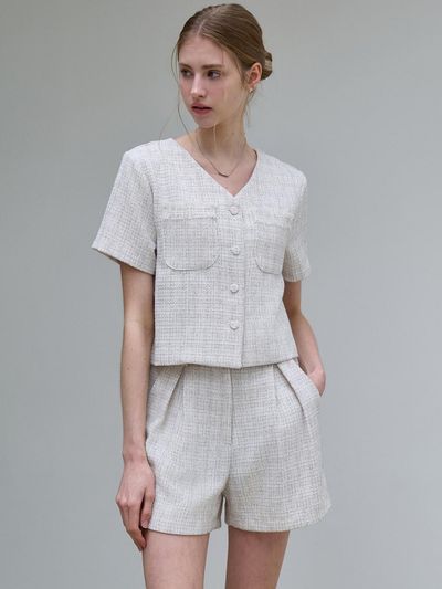 JOORTI [Set] Rose Tweed Blouse + Rose Tweed Pants  J1438