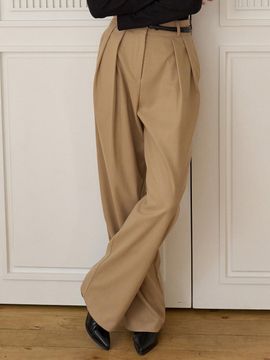 JOORTI Warm Reverse Pin-tuck Relaxed Slacks [Beige] (j1633)
