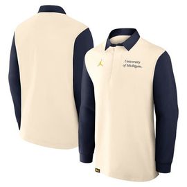 Jordan Brand Men's Jordan Brand Cream/Navy Michigan Wolverines Rugby Long Sleeve Shirt 