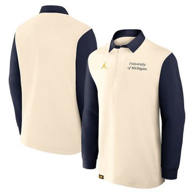 Jordan Brand Men's Jordan Brand Cream/Navy Michigan Wolverines Rugby Long Sleeve Shirt 