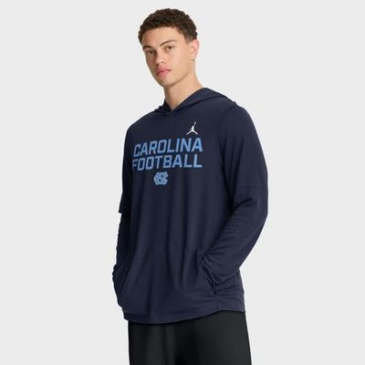 Jordan Brand Men's Jordan Brand Navy North Carolina Tar Heels 2025 Sideline Dri-FIT Long Sleeve Hoodie T-Shirt 