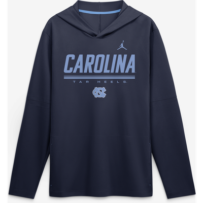 Jordan Brand Men's Jordan Brand Navy North Carolina Tar Heels 2026 Sideline Lightweight Long Sleeve Hooded Dri-FIT Top 