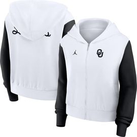 Jordan Brand Women's Jordan Brand White Oklahoma Sooners Cropped Athletic Prep Color Block Script Full-Zip Hoodie 