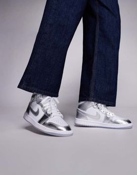 Jordan Nike Air Jordan 1 Mid SE sneakers in metallic silver and white