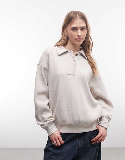Jordan Nike Air Jordan Flight long sleeve waffle knit top in beige-Neutral