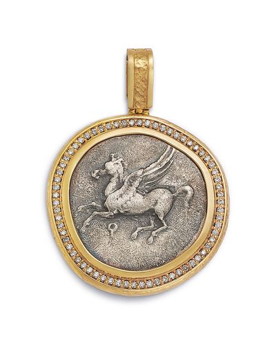 Jorge Adeler Jorge Adeler 18K Yellow Gold & Silver Gods & Heroes Diamond Authentic Pegasus Coin & Enhancer Pendant, 0.37 tcw