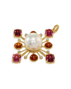 Jorge Adeler Jorge Adeler 18K Yellow Gold Cultured Freshwater Pearl Gemstone & Diamond Enhancer Pendant