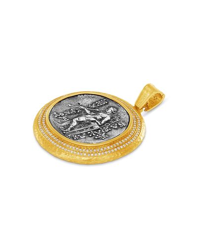 Jorge Adeler Jorge Adeler 18K Yellow Gold Gods & Heroes Apollo Ancient Coin, Blue Sapphire & Diamond Enhancer Pendant