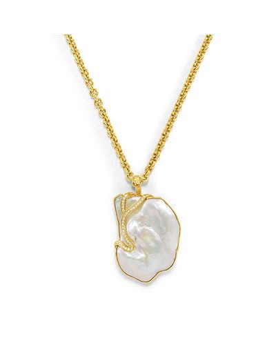 Jorge Adeler Jorge Adeler 18K Yellow Gold Sea Cultured Freshwater Baroque Pearl & Diamond Enhancer Pendant