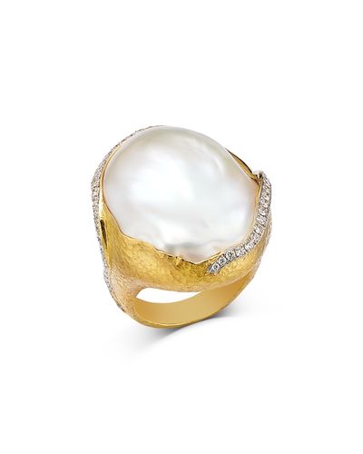 Jorge Adeler Jorge Adeler 18K Yellow Gold Sea Cultured Freshwater Baroque Pearl & Diamond Ring
