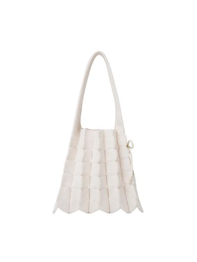 JOSEPH & STACEY Pleated Recycled Anti-stretch Knit Bag [Cream beige]