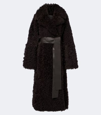 Joseph Joseph Magnus leather-trimmed shearling wrap coat