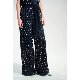 Joseph Ribkoff Joseph Ribkoff Signature | Satin Dot Print Wide Leg Pants With Contrast Sash