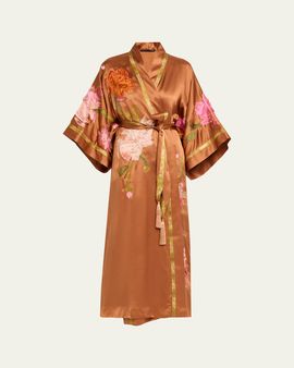 Josie Natori Couture Brushstroke Embroidered Silk Robe