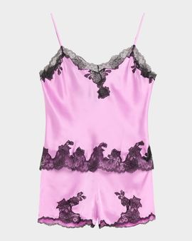 Josie Natori Lolita Lace-Trim Silk Pajama Set