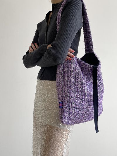 JOUER JOUER Spring Tweed Padded Shoulder Bag Purple