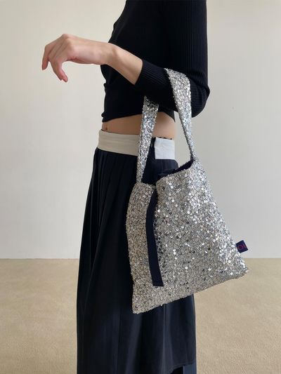 JOUER Spangle padding Mini Bag. Silver