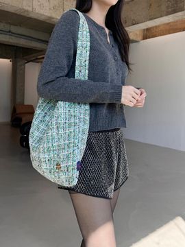 JOUER Tweed Spacious Shoulder Bag [GREEN]