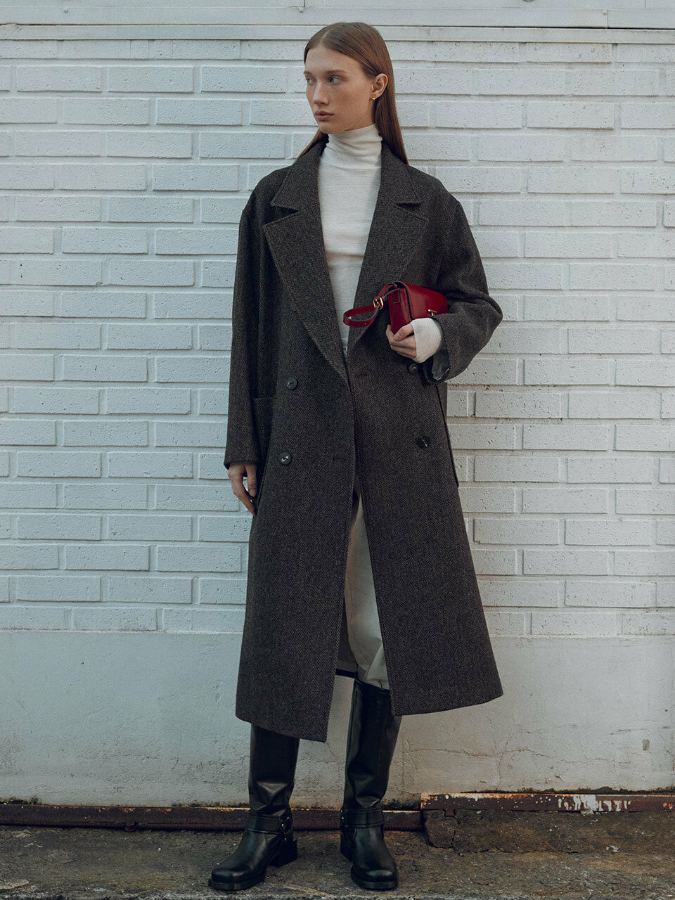 JOY GRYSON Alpaca Blend Herringbone Coat_Brown