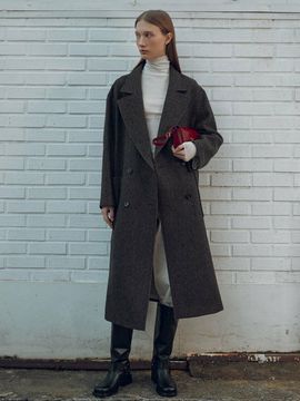 JOY GRYSON Alpaca Blend Herringbone Coat_Brown