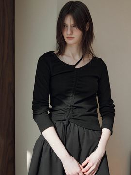 JOY GRYSON Asymmetrical Slit Shirt_Black