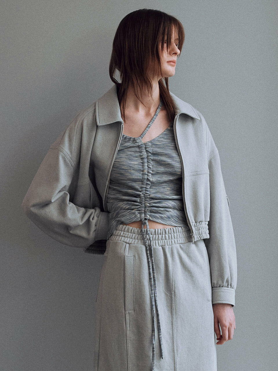 JOY GRYSON Asymmetrical Slit Shirt_Blue Multi