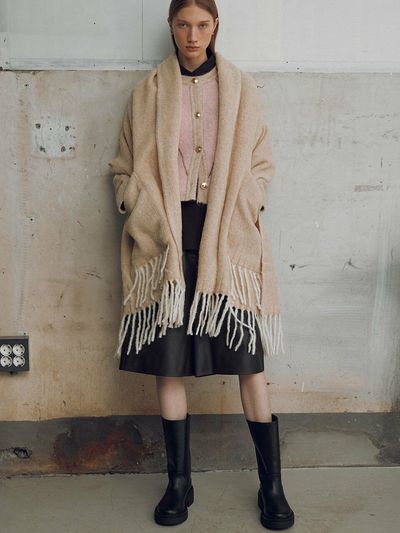 JOY GRYSON Baby Alpaca Blend Shawl Cardigan_Beige