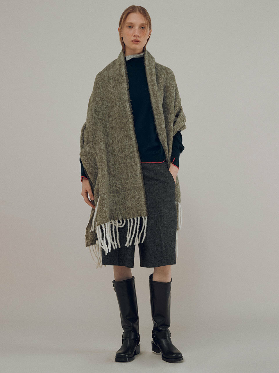 JOY GRYSON Baby Alpaca Blend Shawl Cardigan_Khaki