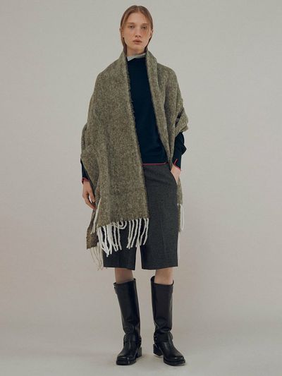 JOY GRYSON Baby Alpaca Blend Shawl Cardigan_Khaki