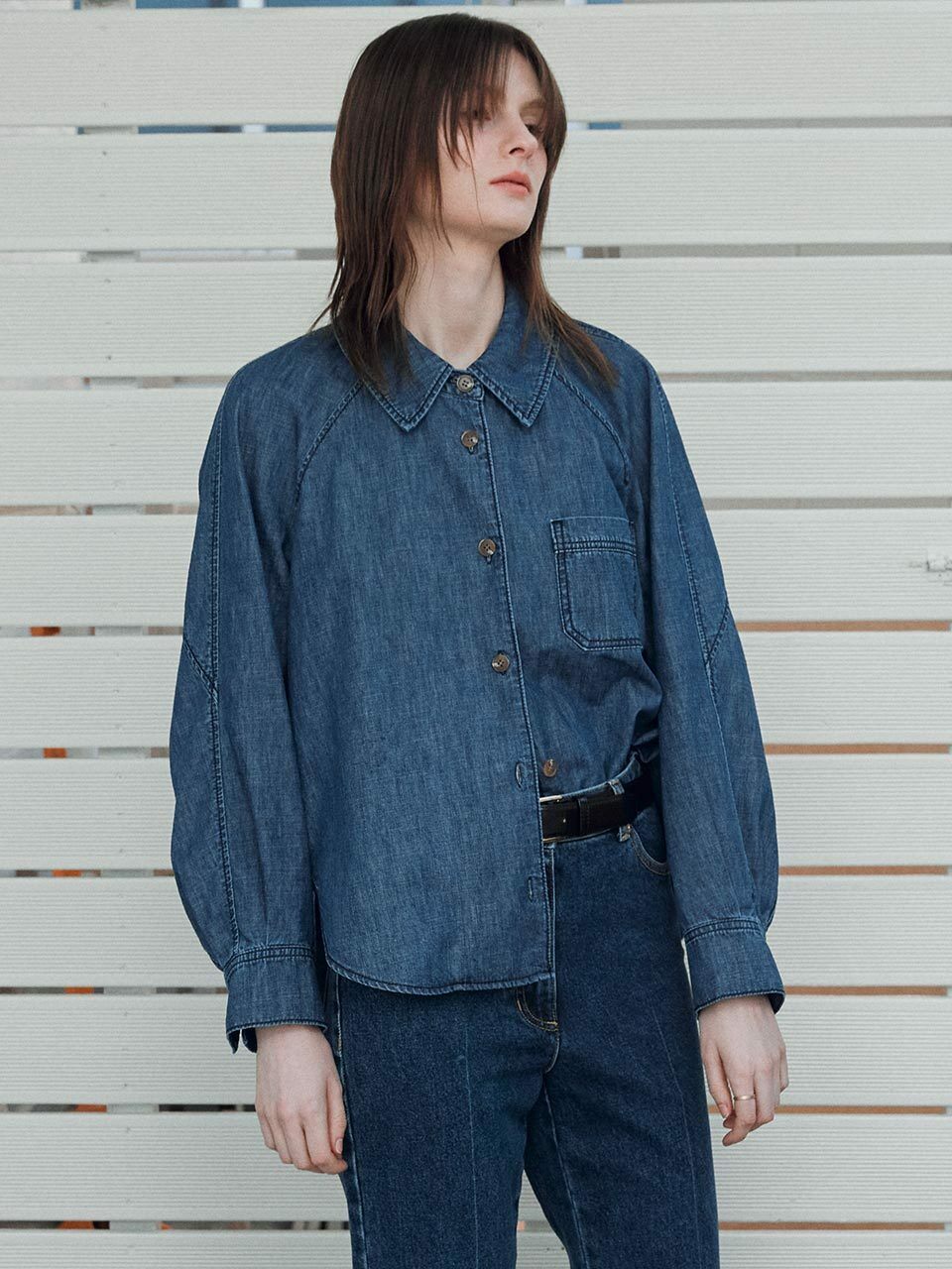 JOY GRYSON Back Neck Denim Shirt_Blue