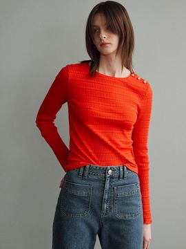 JOY GRYSON Boat Neck Shirt_Orange Stripe