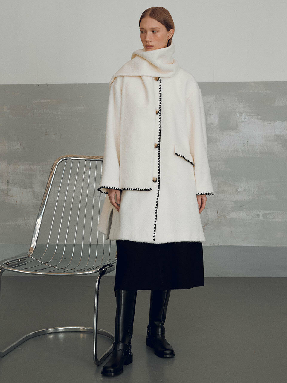 JOY GRYSON Boucle Coat With Muffler