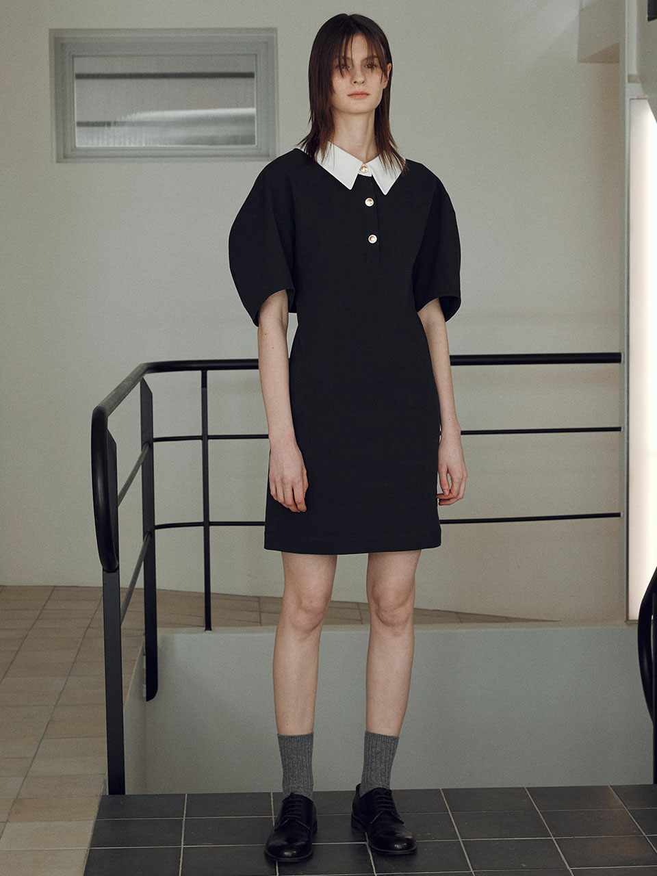 JOY GRYSON Button Collar Dress_Navy