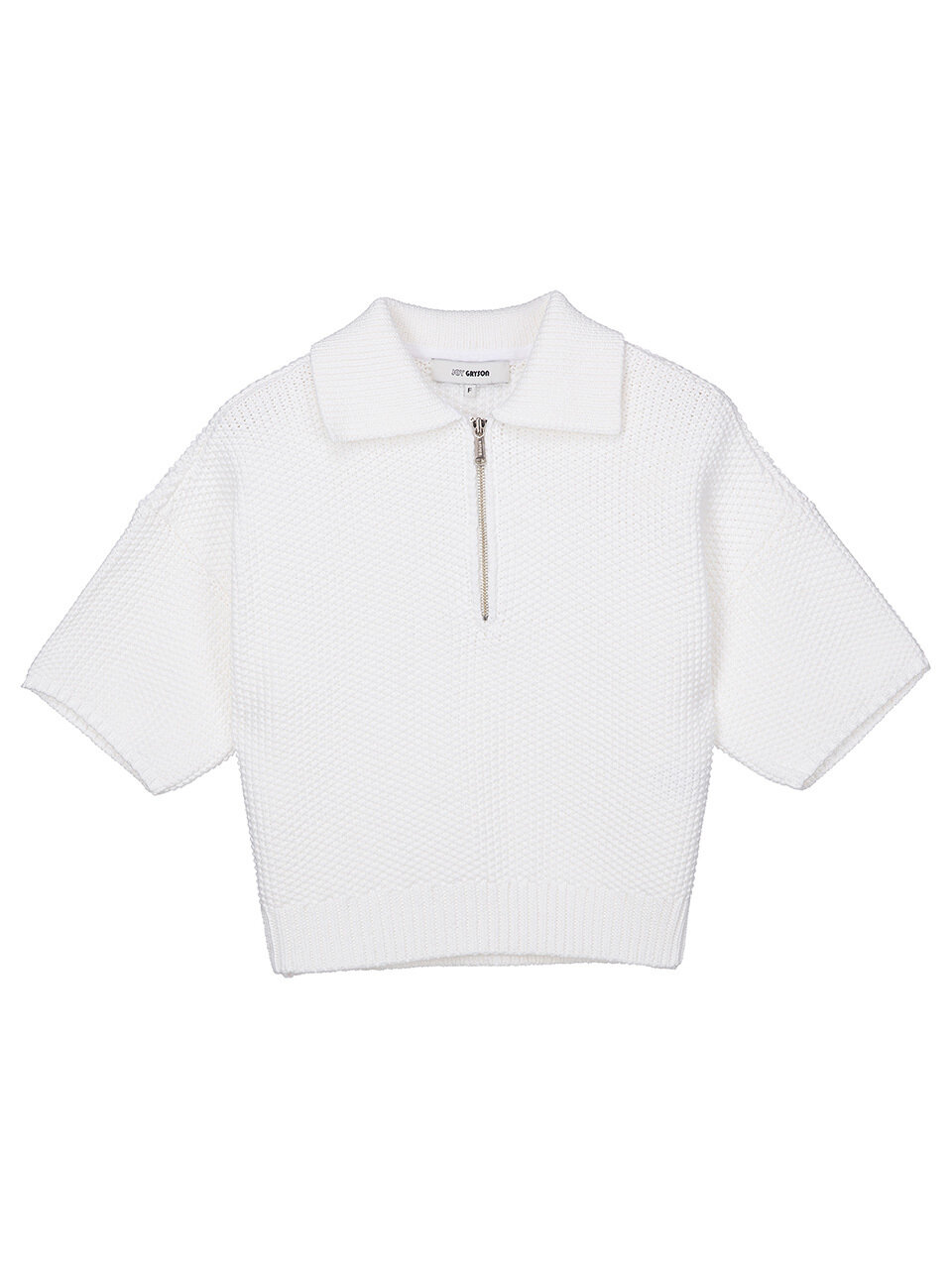 JOY GRYSON Chunky Cropped Zip-up Knit Top (White)