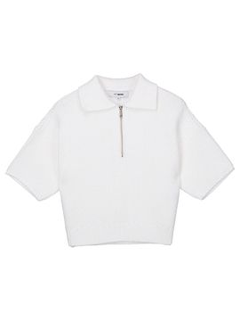 JOY GRYSON Chunky Cropped Zip-up Knit Top (White)