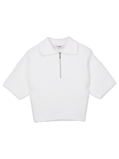 JOY GRYSON Chunky Cropped Zip-up Knit Top (White)