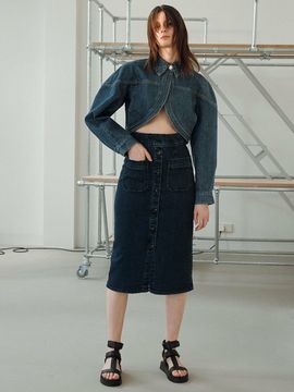 JOY GRYSON Classic Denim Midi Skirt_Blue